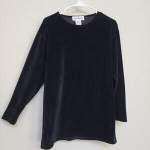 Velour Top Jones Wear Womens Medium Black Long Sleeve Oversize Fall Winter
